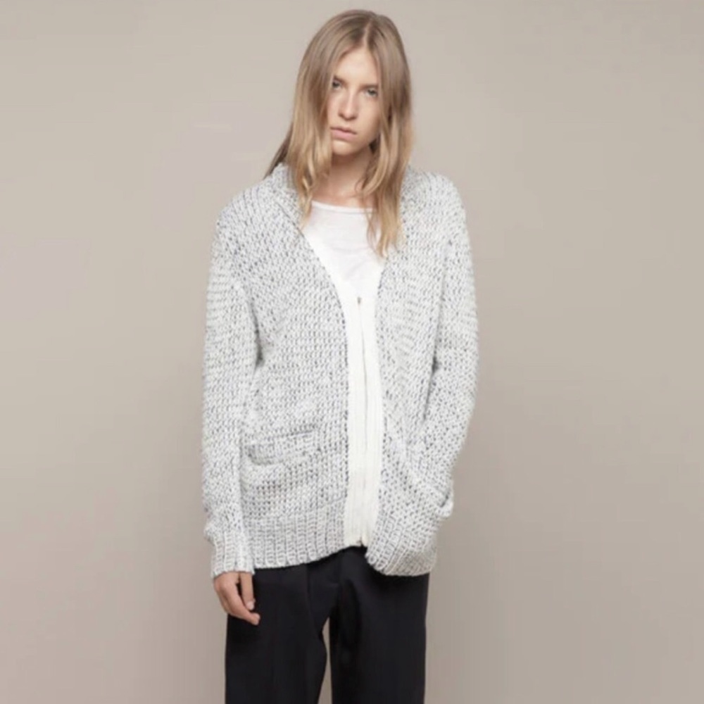 3.1 PHILLIP LIM Double Collar V-Neck Marled Yarn Wool Blend Cardigan chunky knit - Picture 2 of 16